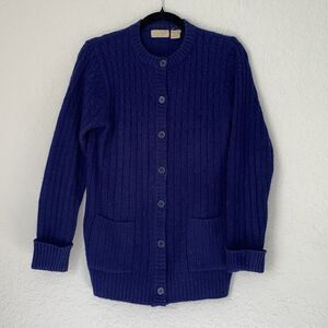 VTG Collectables‎ Cardigan Sweater Women M Blue Cable Knit Button Front Classic